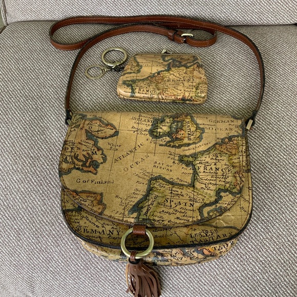 Patricia Nash Brinlee Saddle European  Map Crossbody Bag+ MATCHING COIN PURSE - Picture 14 of 14